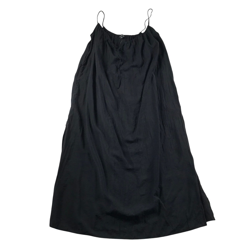 J.Crew Black Viscose Blend Crinkle Maxi Dress Spaghetti Strap Tie Neck Small NEW